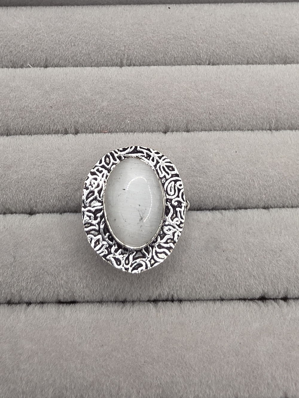 Silver Plated Oval Selenite Stone Statement Ring